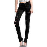 White Black Women Bandage Punk Hole Ripped Slit Skinny Jeans Pencil Pant Fashion Hot