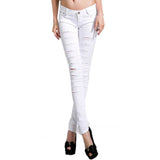 White Black Women Bandage Punk Hole Ripped Slit Skinny Jeans Pencil Pant Fashion Hot